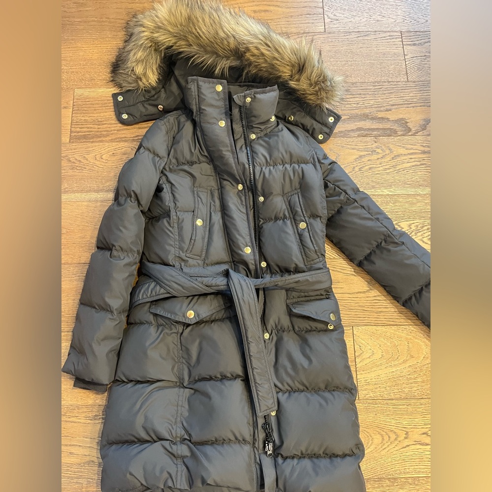 Jcrew womens puffer tie waisted grey coat size xxs